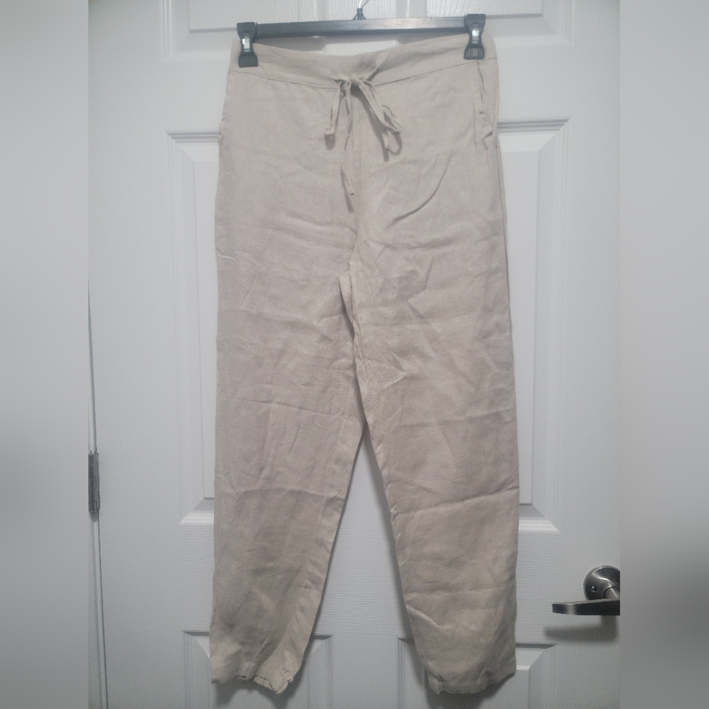 Cream Ankle-Length Cotton-Blend Pants